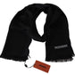 Black Wool Blend Unisex Neck Wrap Fringes Men's Scarf - SEHABRANDS