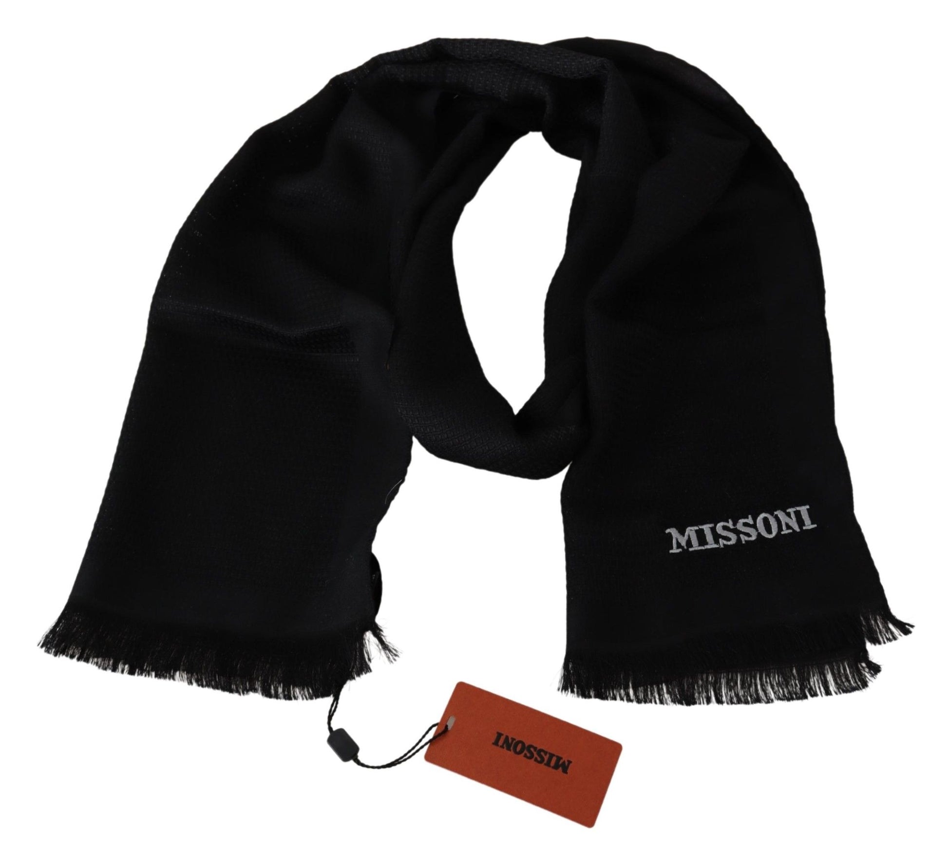 Black Wool Blend Unisex Neck Wrap Fringes Men's Scarf - SEHABRANDS