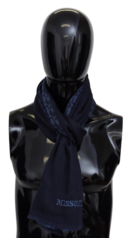 Navy Wool Knit Unisex Neck Wrap Fringe Shawl Men's Scarf - SEHABRANDS