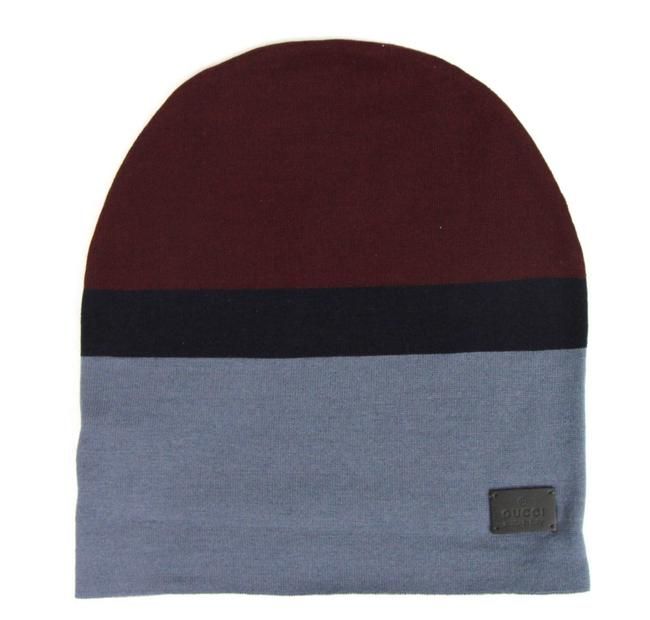 Unisex Burgundy Blue Wool Beanie Medium Knit Cap - SEHABRANDS