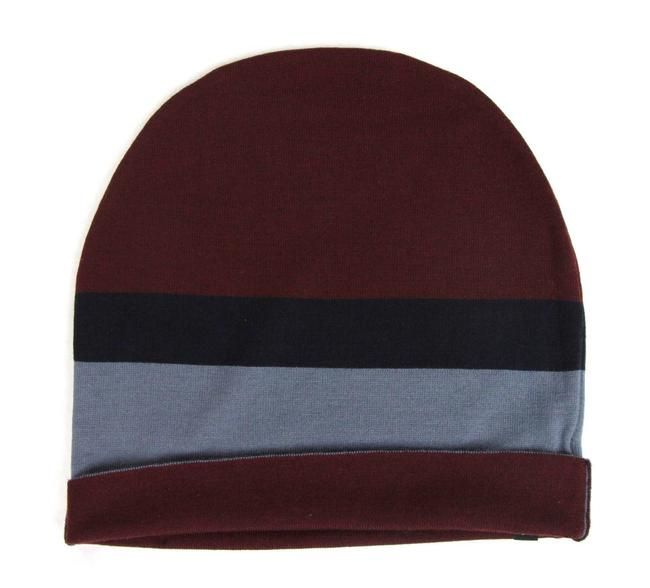 Unisex Burgundy Blue Wool Beanie Medium Knit Cap - SEHABRANDS