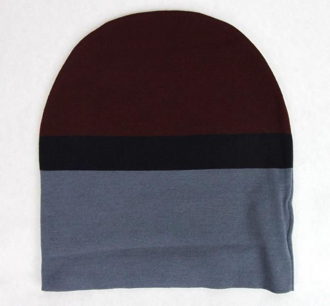 Unisex Burgundy Blue Wool Beanie Medium Knit Cap - SEHABRANDS