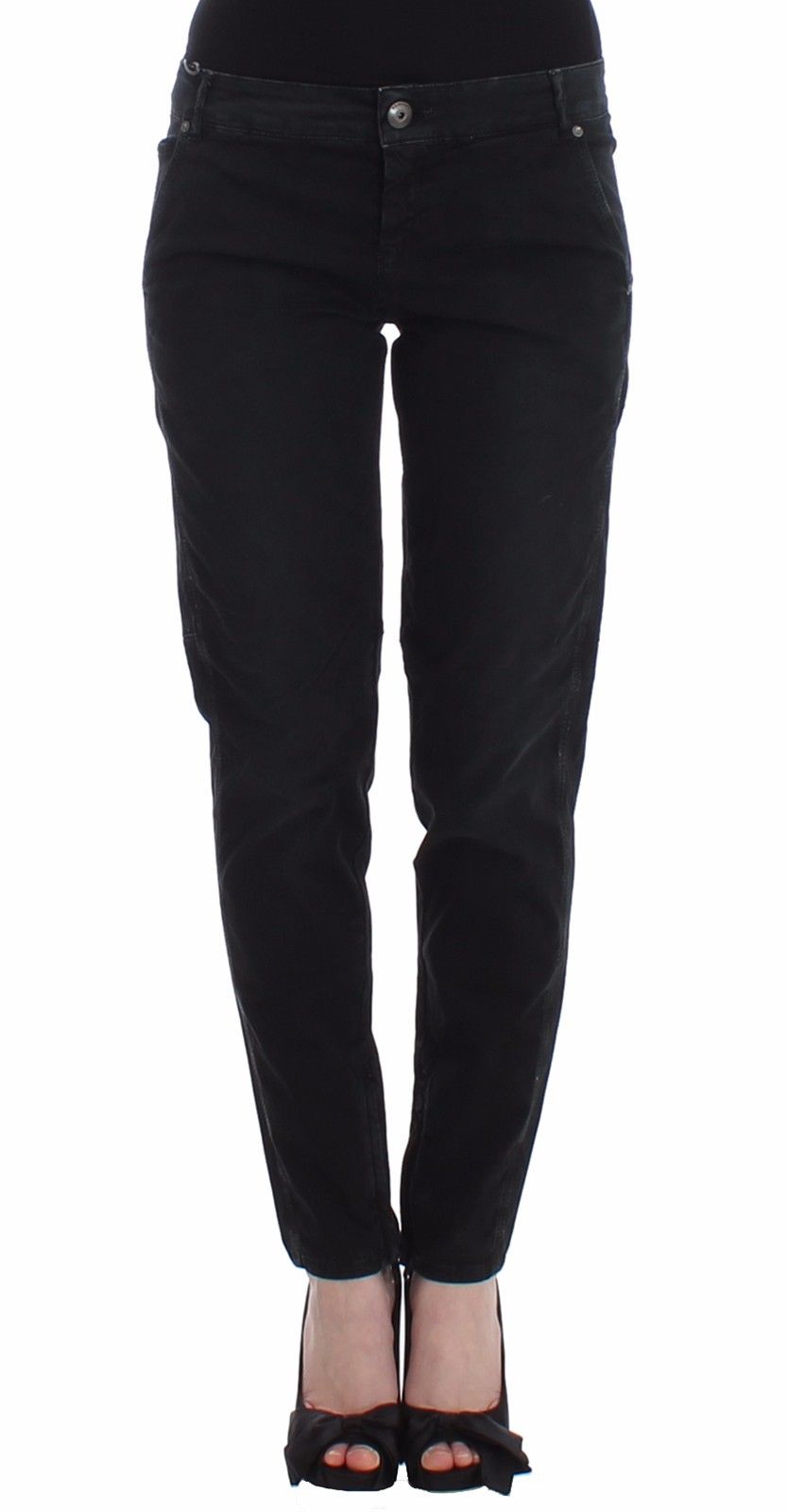 Sleek Black Slim Leg Designer Jeans - SEHABRANDS