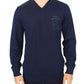 Elegant Blue V-Neck Wool Blend Pullover - SEHABRANDS