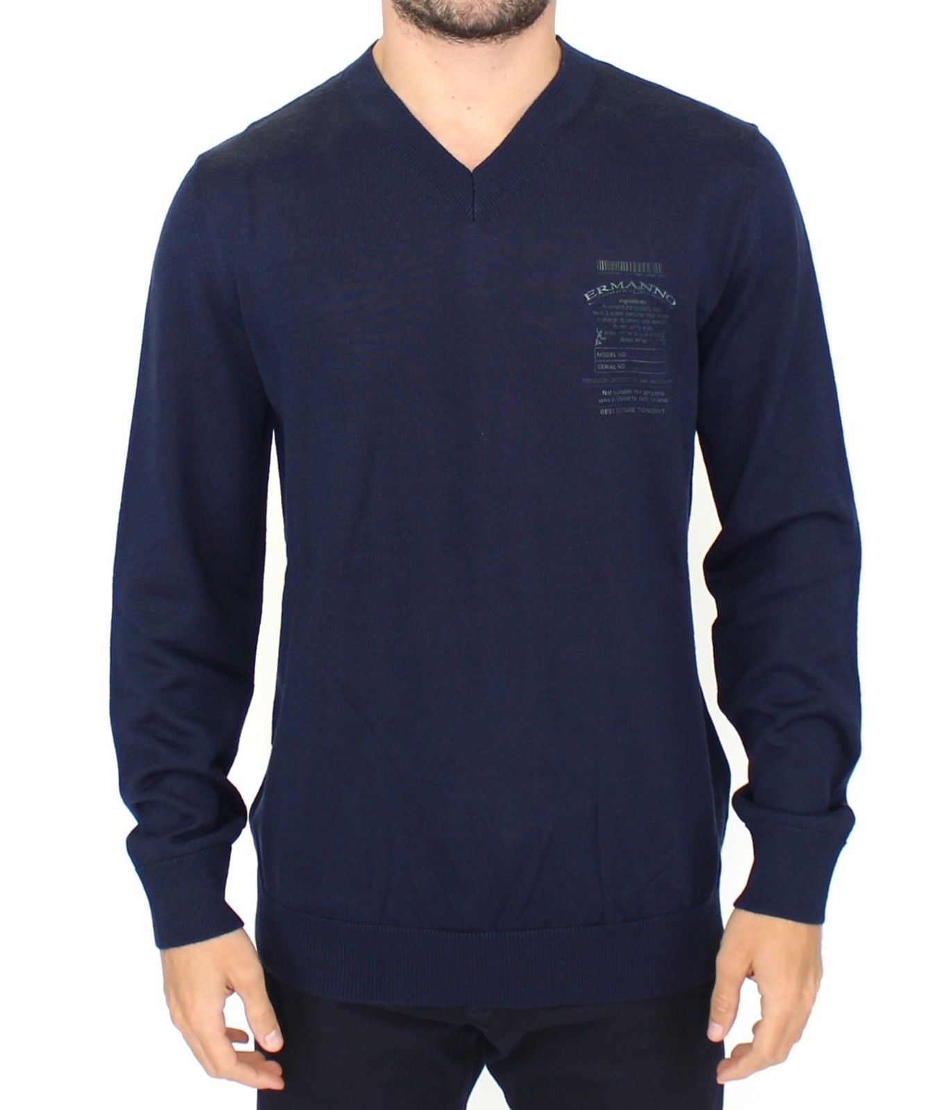 Elegant Blue V-Neck Wool Blend Pullover - SEHABRANDS