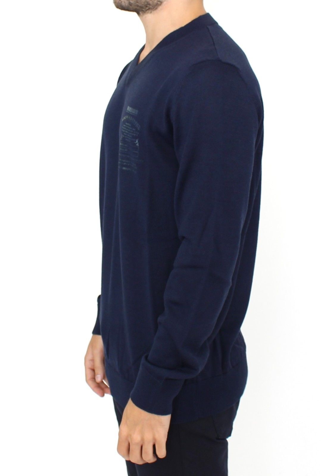 Elegant Blue V-Neck Wool Blend Pullover - SEHABRANDS