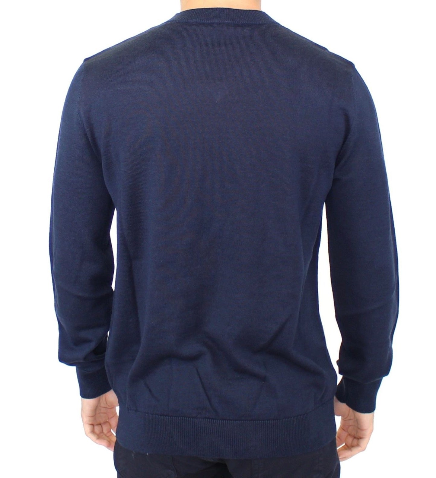 Elegant Blue V-Neck Wool Blend Pullover - SEHABRANDS