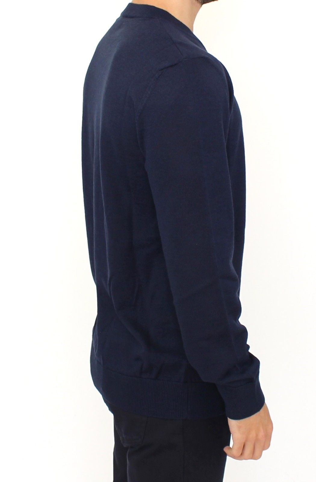 Elegant Blue V-Neck Wool Blend Pullover - SEHABRANDS