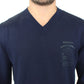 Elegant Blue V-Neck Wool Blend Pullover - SEHABRANDS