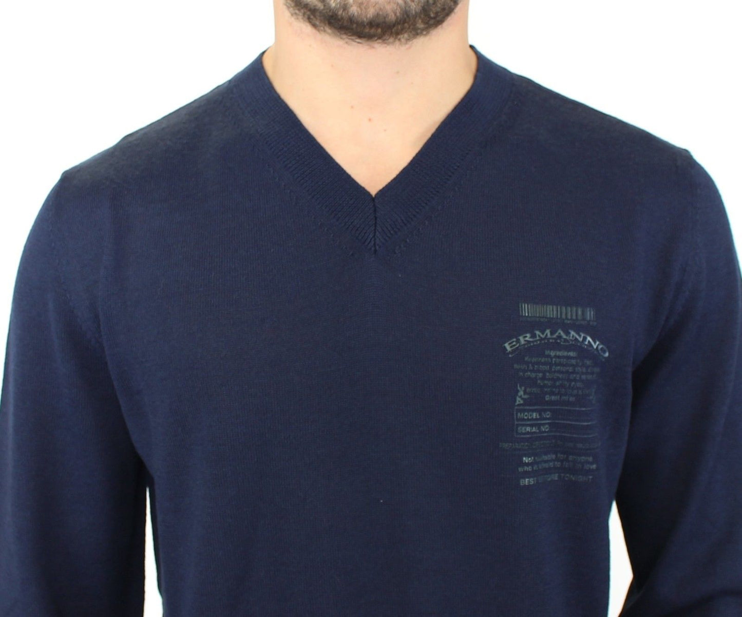 Elegant Blue V-Neck Wool Blend Pullover - SEHABRANDS