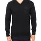 Elegant Black V-Neck Wool Blend Sweater - SEHABRANDS