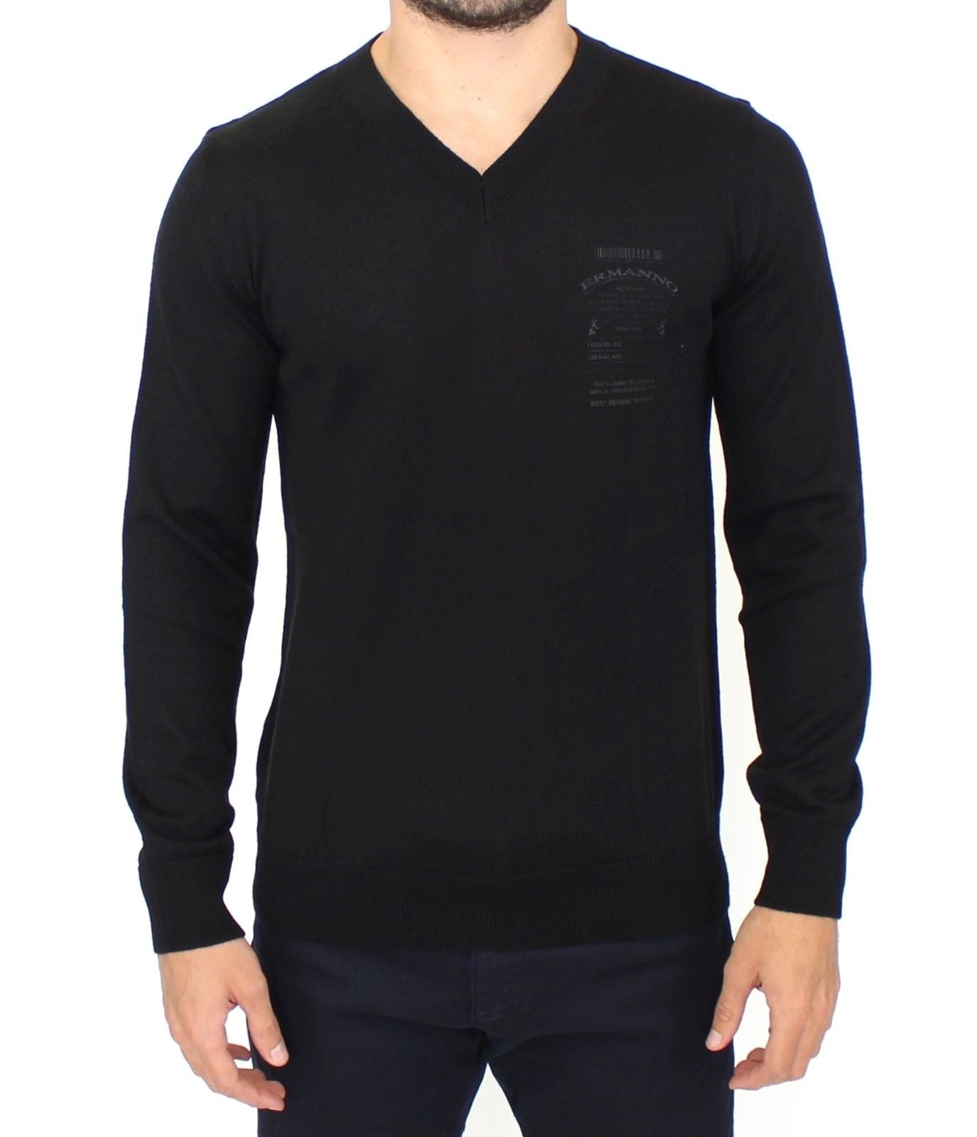 Elegant Black V-Neck Wool Blend Sweater - SEHABRANDS