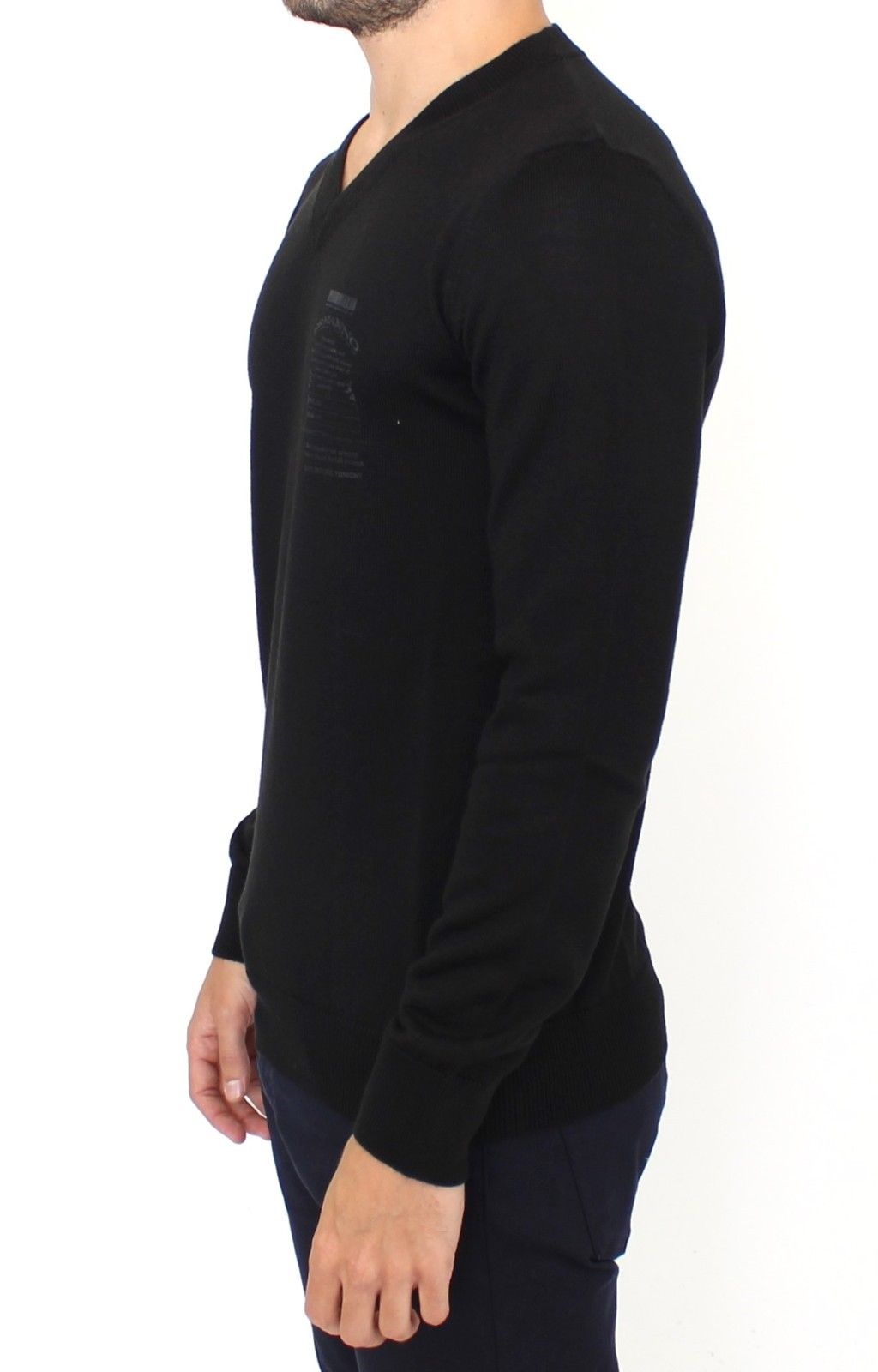 Elegant Black V-Neck Wool Blend Sweater - SEHABRANDS