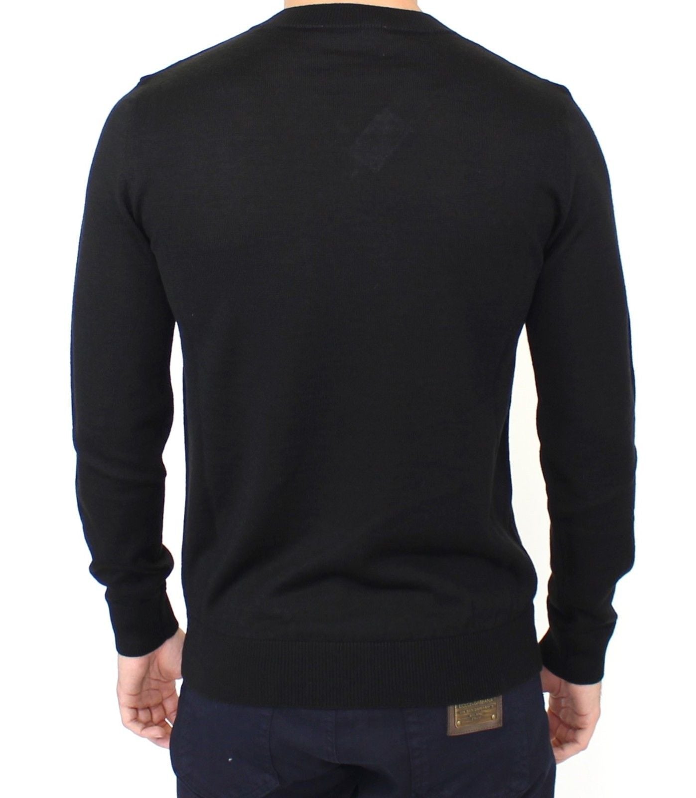 Elegant Black V-Neck Wool Blend Sweater - SEHABRANDS