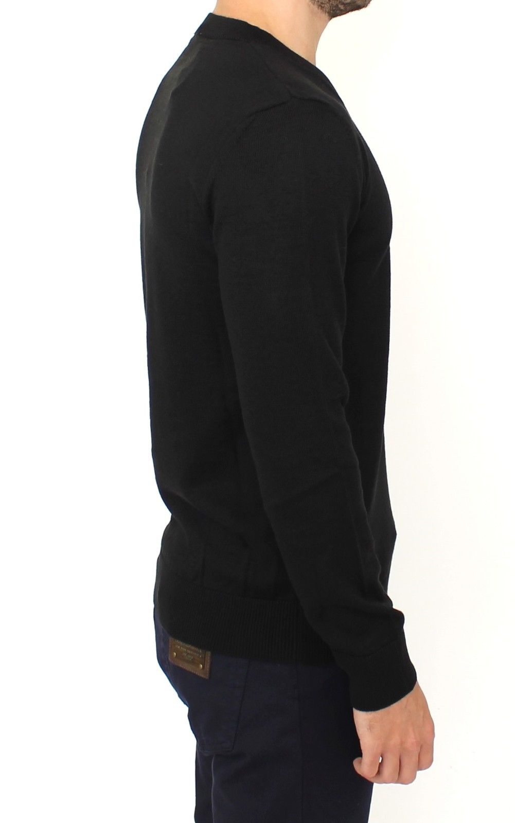 Elegant Black V-Neck Wool Blend Sweater - SEHABRANDS