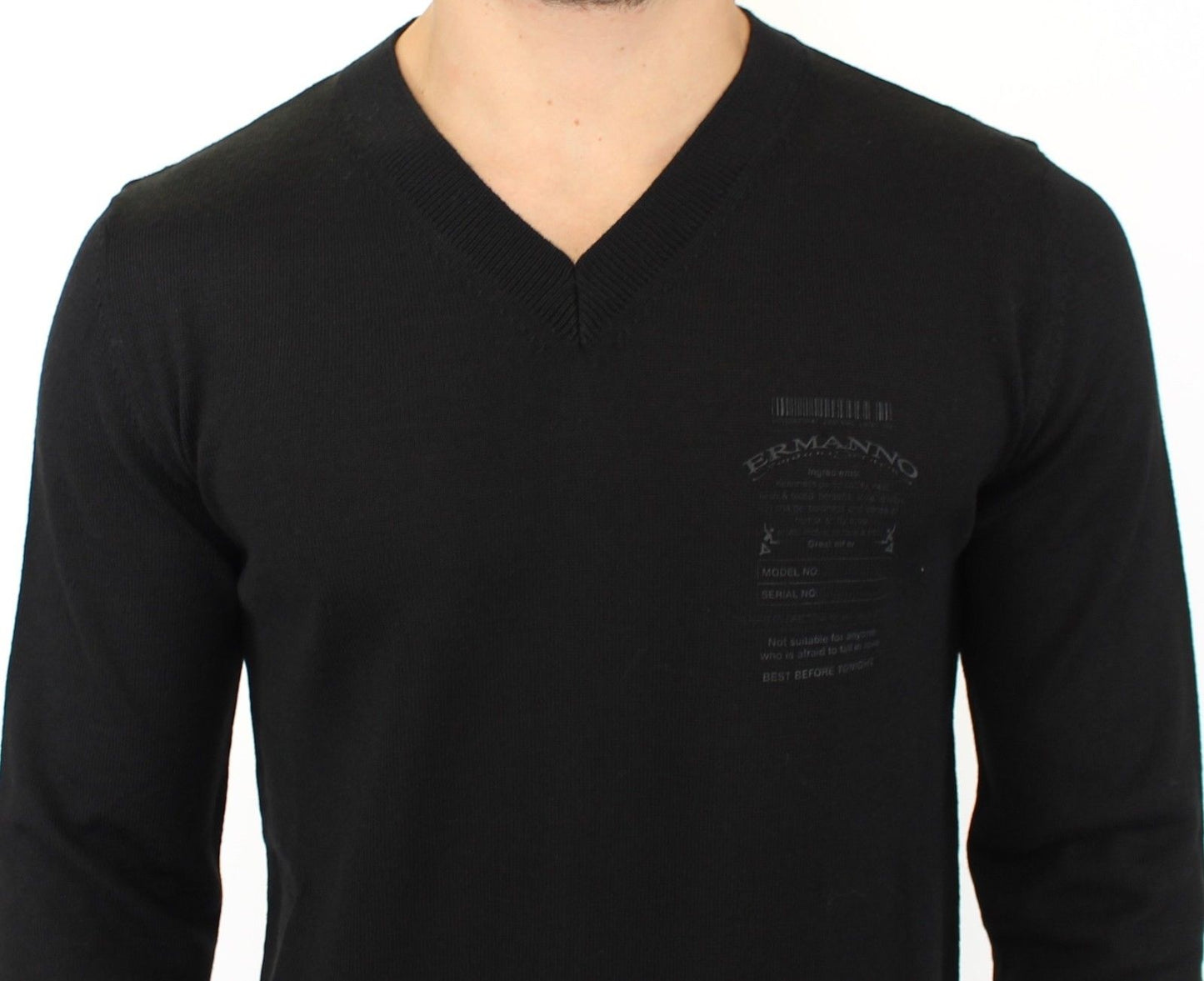 Elegant Black V-Neck Wool Blend Sweater - SEHABRANDS