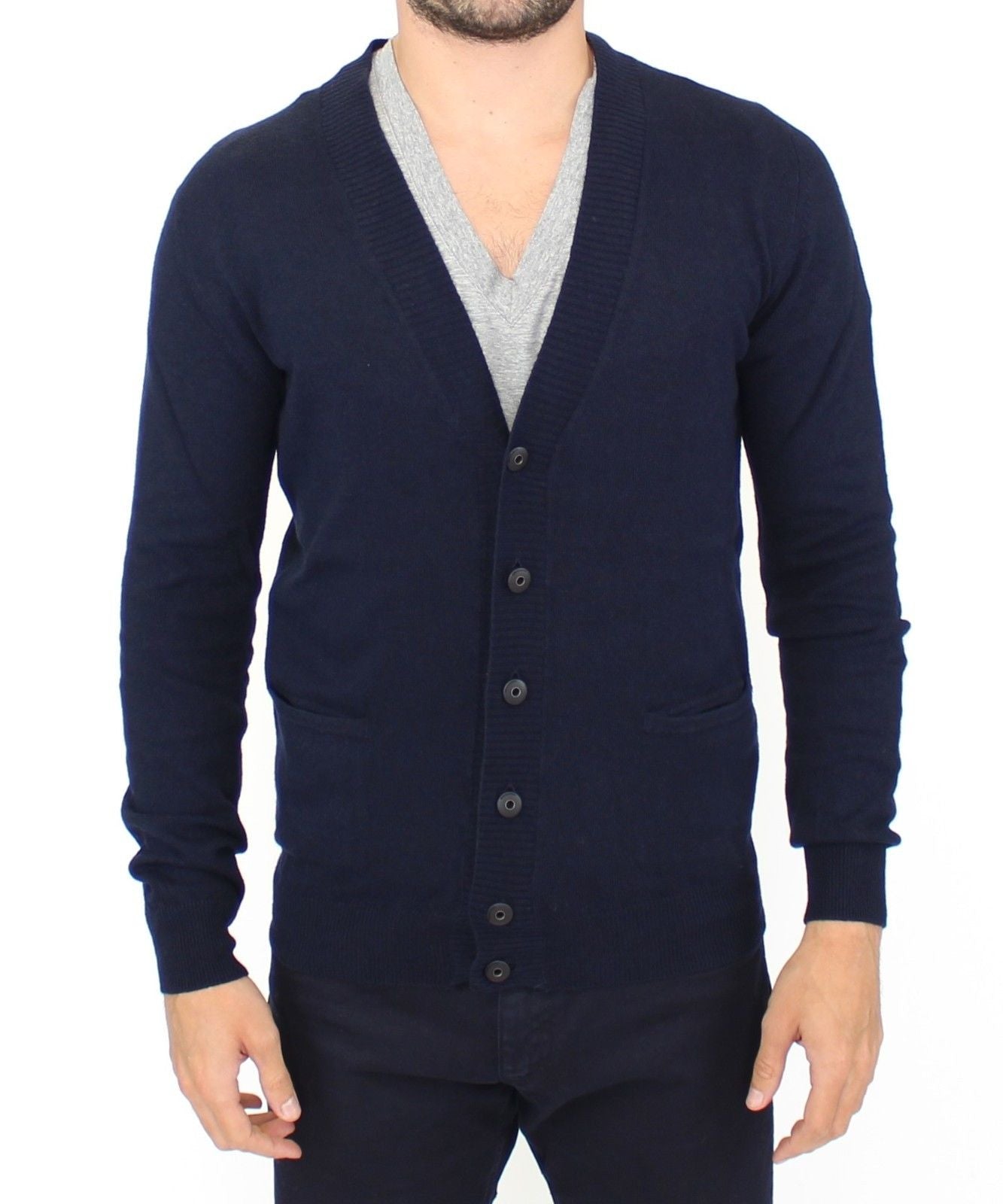 Chic Blue Wool Blend Cardigan Sweater - SEHABRANDS