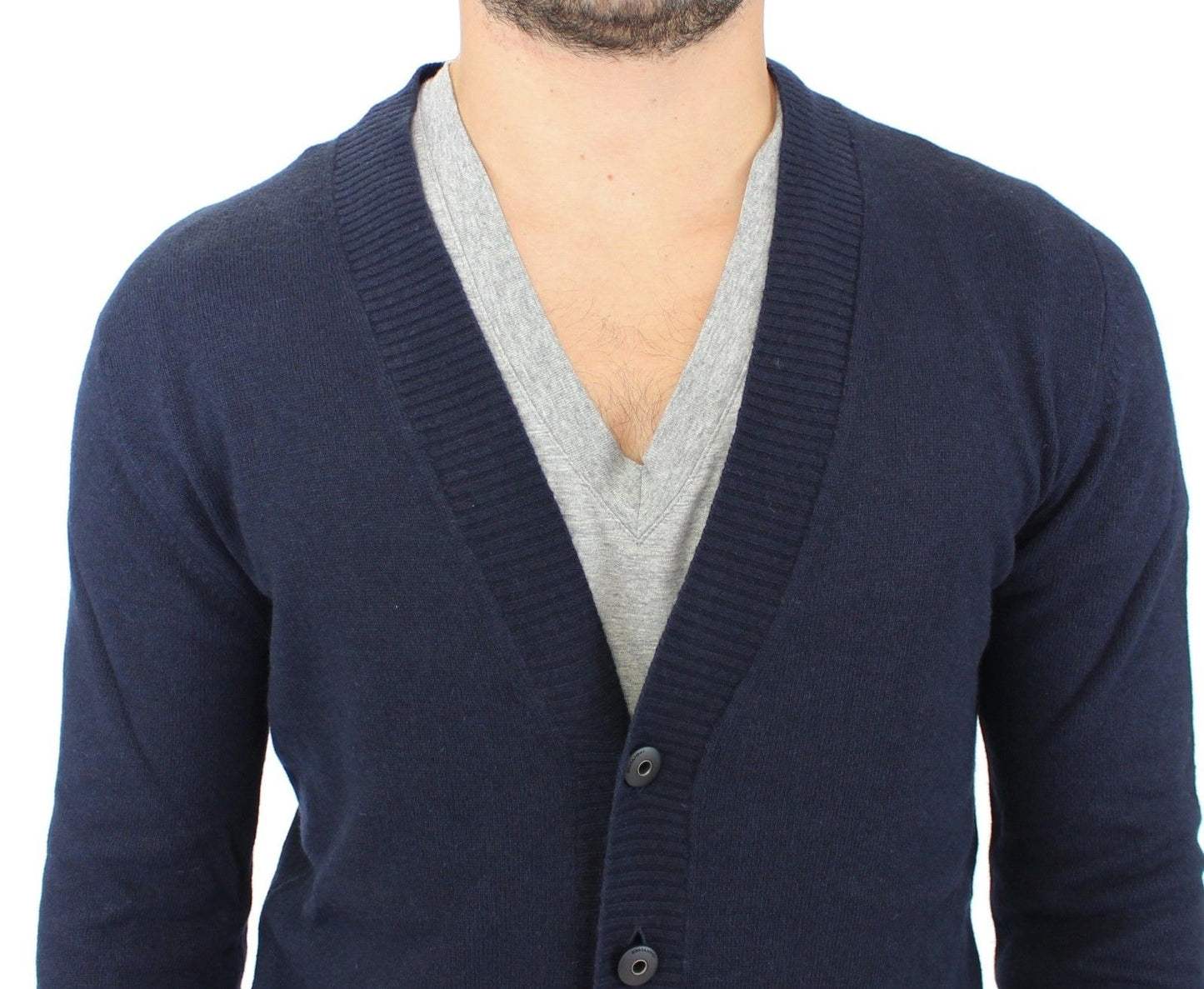 Chic Blue Wool Blend Cardigan Sweater - SEHABRANDS