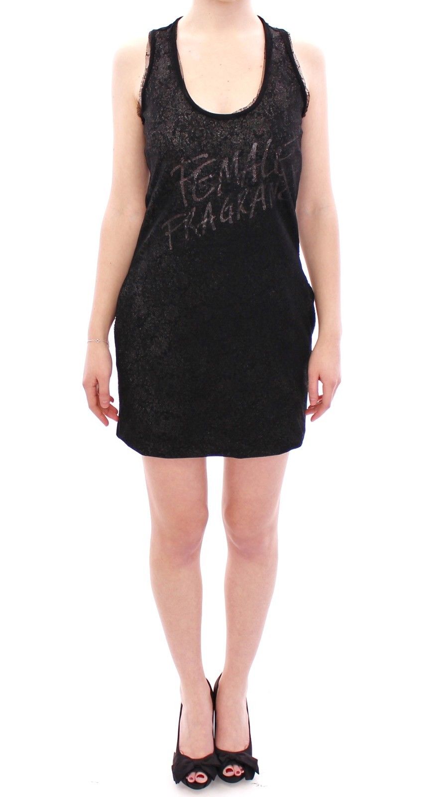 Black Nylon Lace Detail Mini Dress - SEHABRANDS