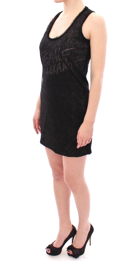 Black Nylon Lace Detail Mini Dress - SEHABRANDS