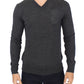 Chic Gray V-Neck Wool Blend Pullover Sweater - SEHABRANDS