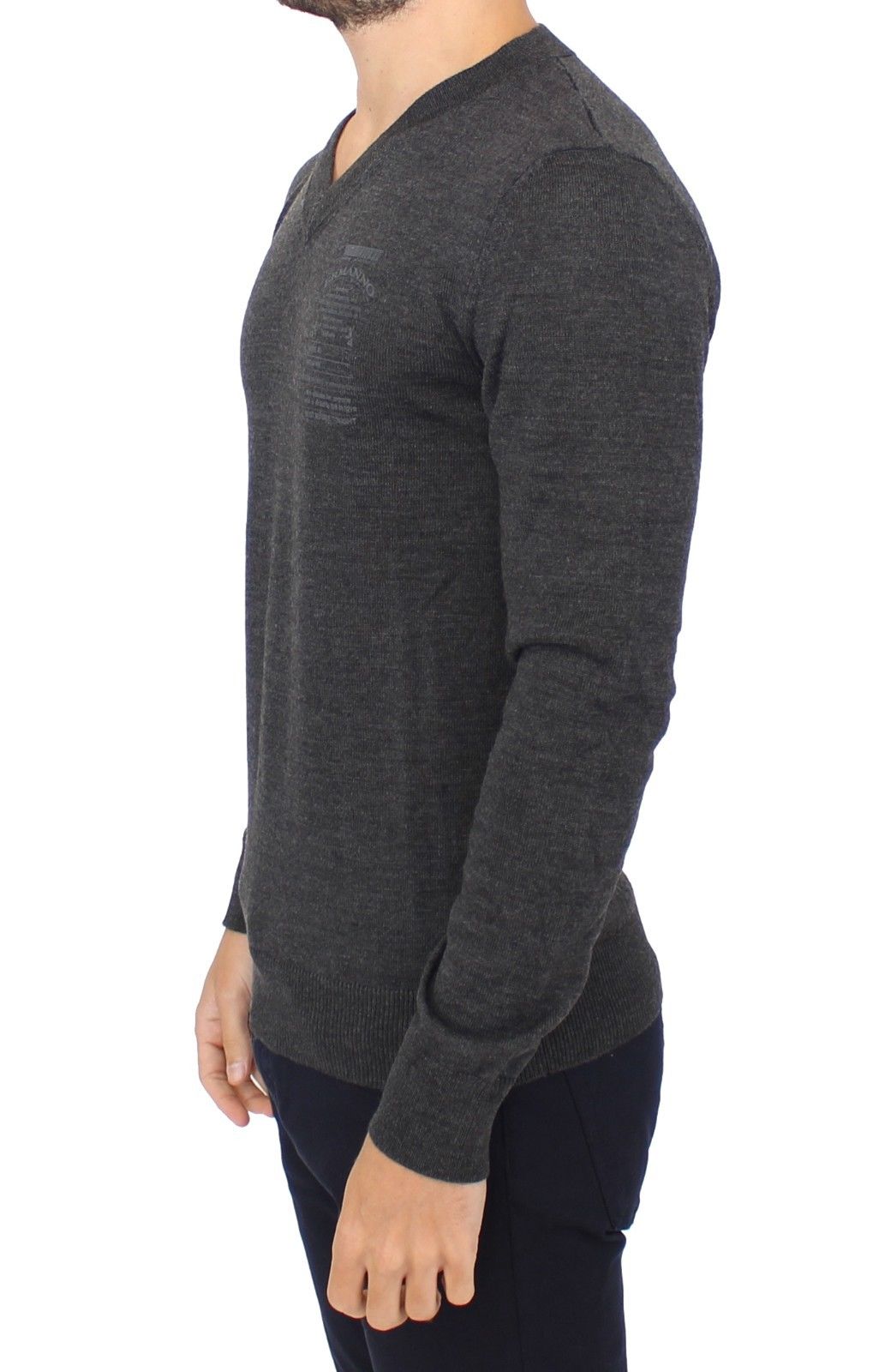 Chic Gray V-Neck Wool Blend Pullover Sweater - SEHABRANDS