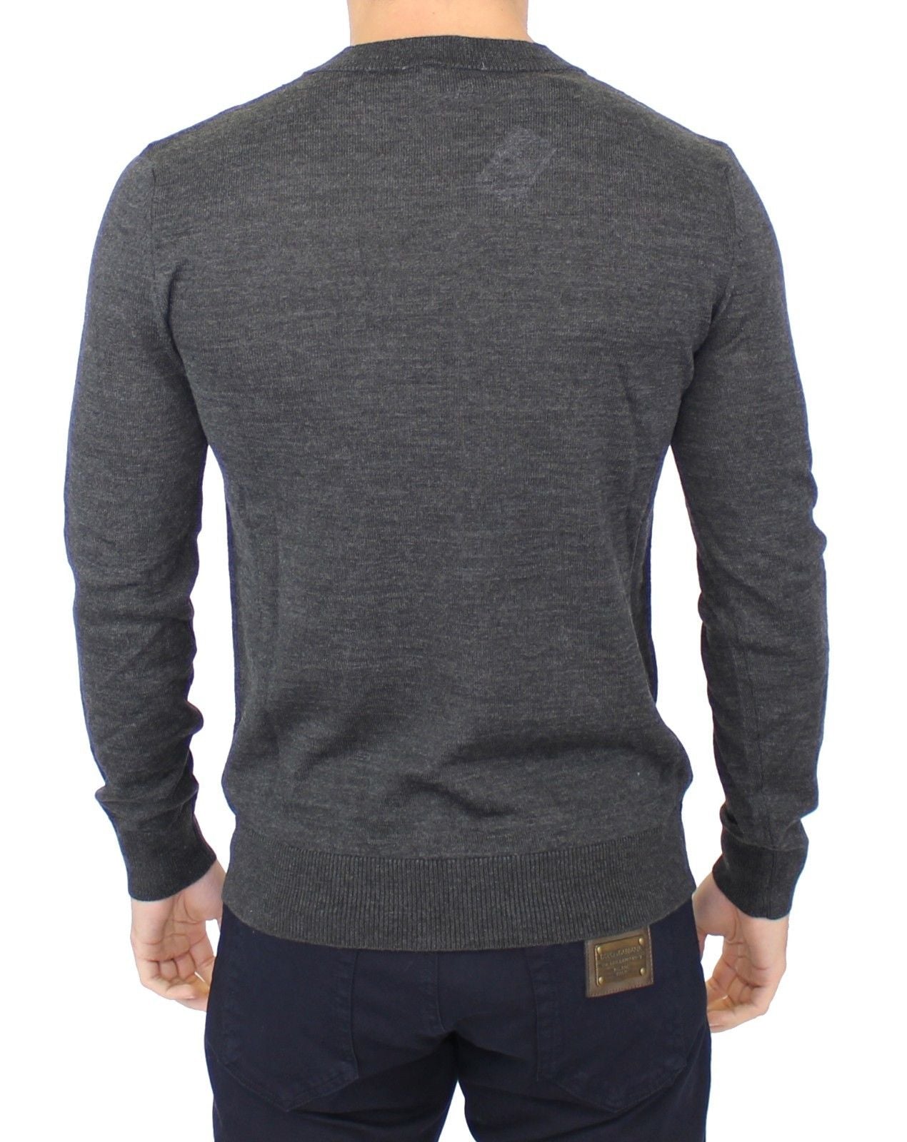 Chic Gray V-Neck Wool Blend Pullover Sweater - SEHABRANDS