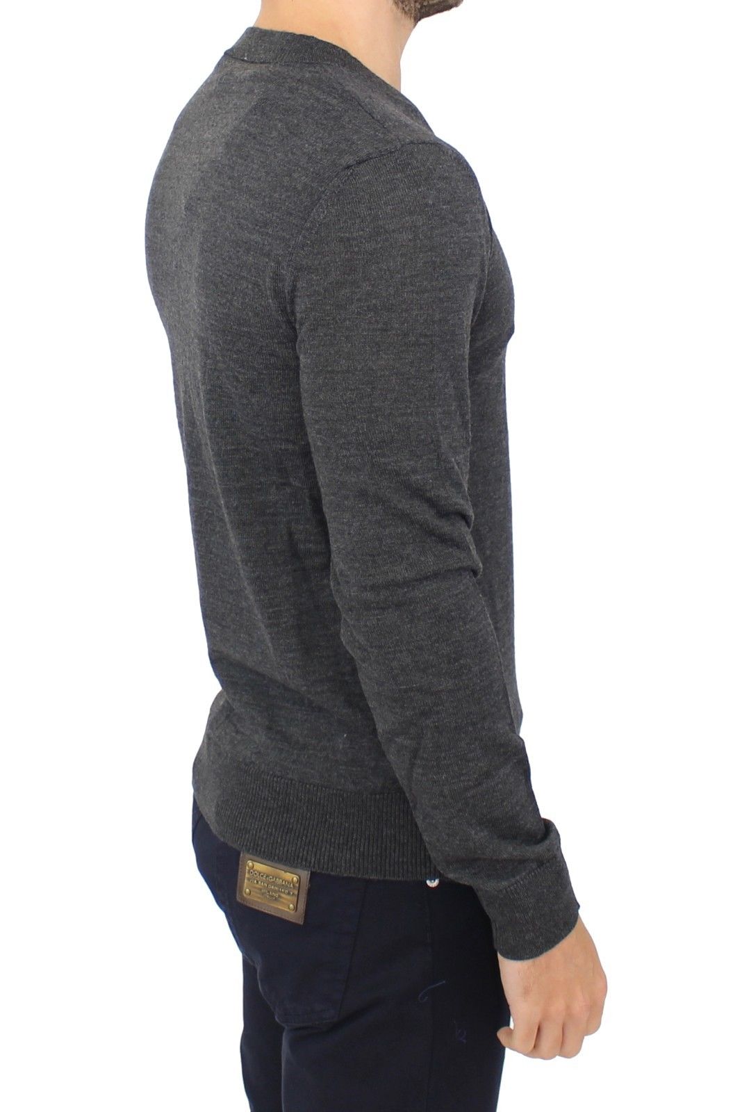 Chic Gray V-Neck Wool Blend Pullover Sweater - SEHABRANDS