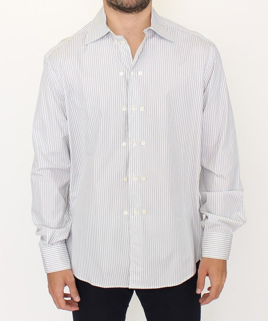 Elegant White and Gray Striped Cotton Shirt - SEHABRANDS