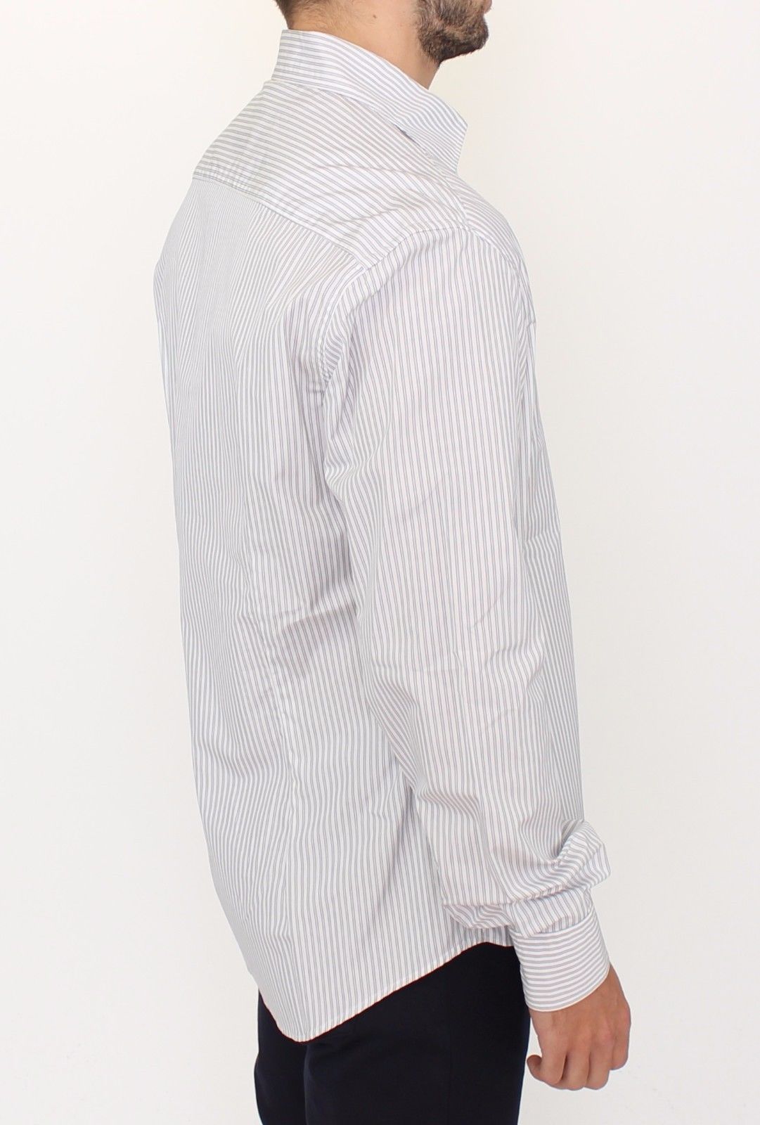 Elegant White and Gray Striped Cotton Shirt - SEHABRANDS