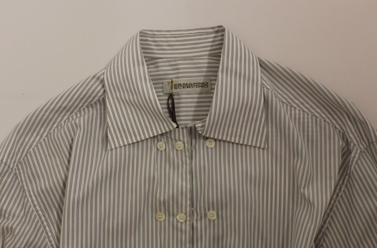 Elegant White and Gray Striped Cotton Shirt - SEHABRANDS