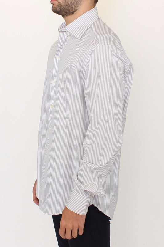 Elegant White and Gray Striped Cotton Shirt - SEHABRANDS