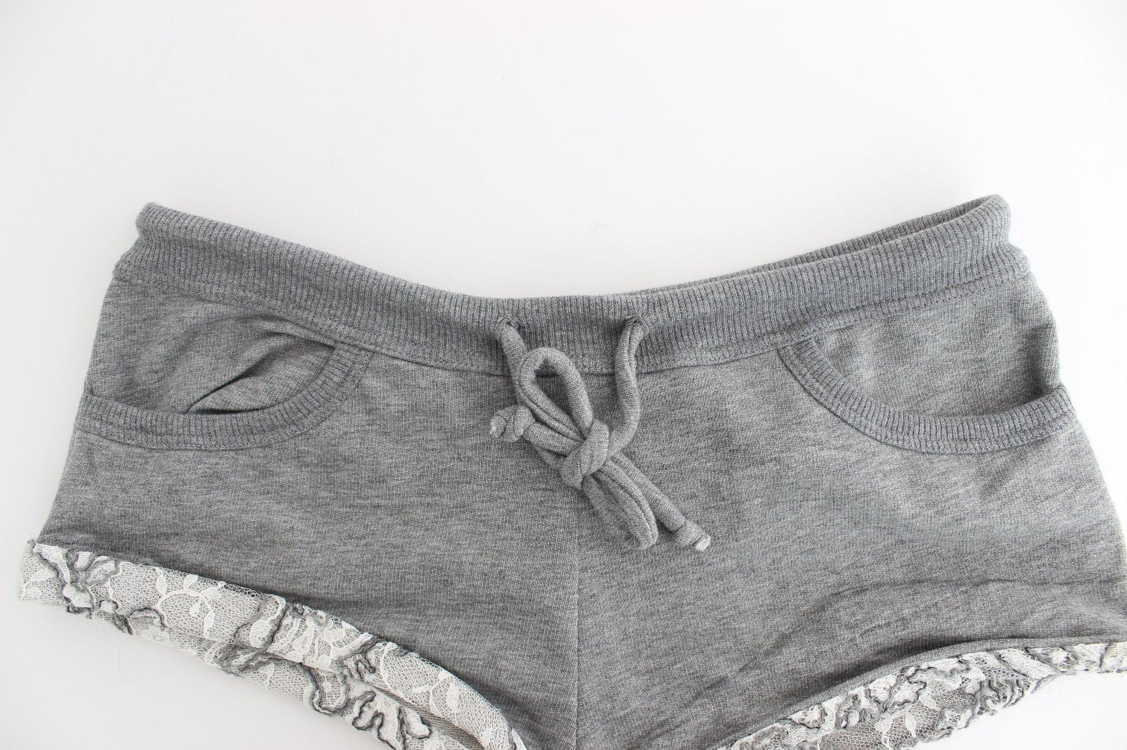 Chic Gray Lace-Trimmed Mini Shorts - SEHABRANDS