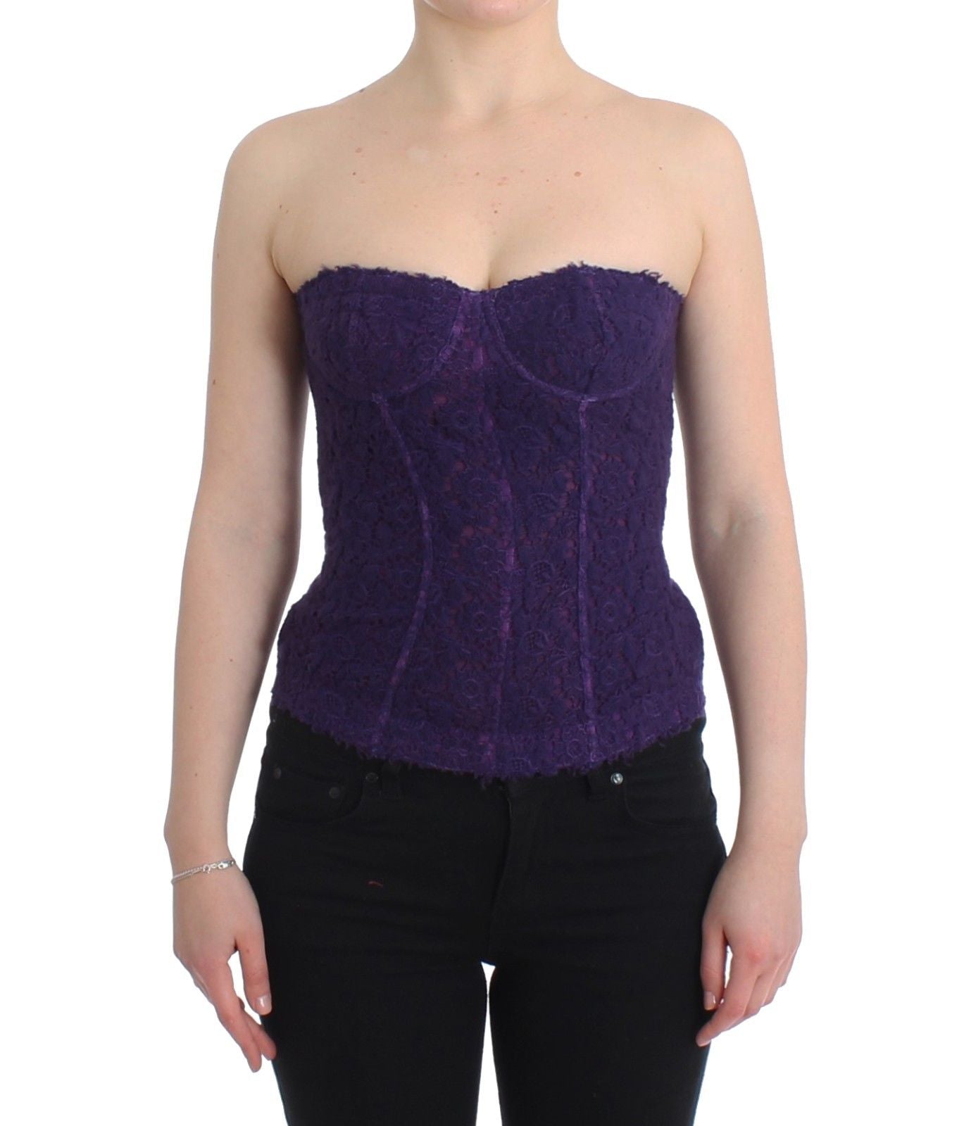 Purple Lace Silk Blend Bustier Corset - SEHABRANDS