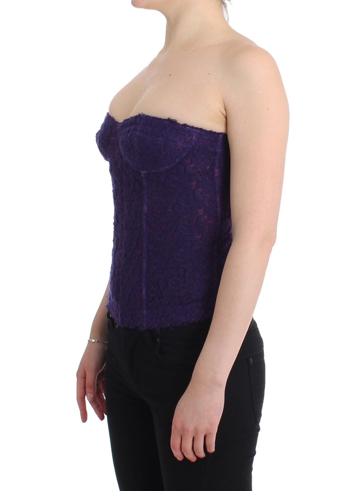 Purple Lace Silk Blend Bustier Corset - SEHABRANDS