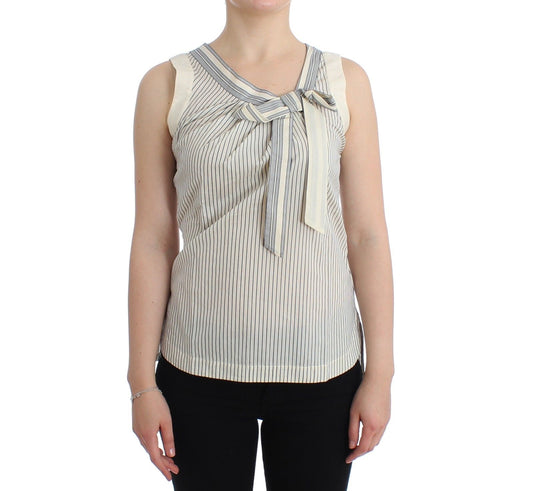 Chic Striped Cotton-Silk Bow Top - SEHABRANDS