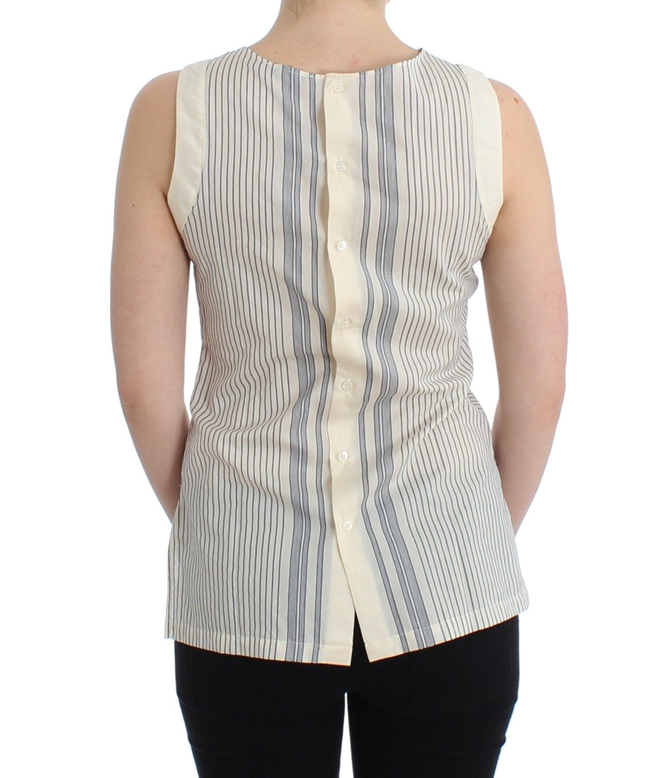 Chic Striped Cotton-Silk Bow Top - SEHABRANDS