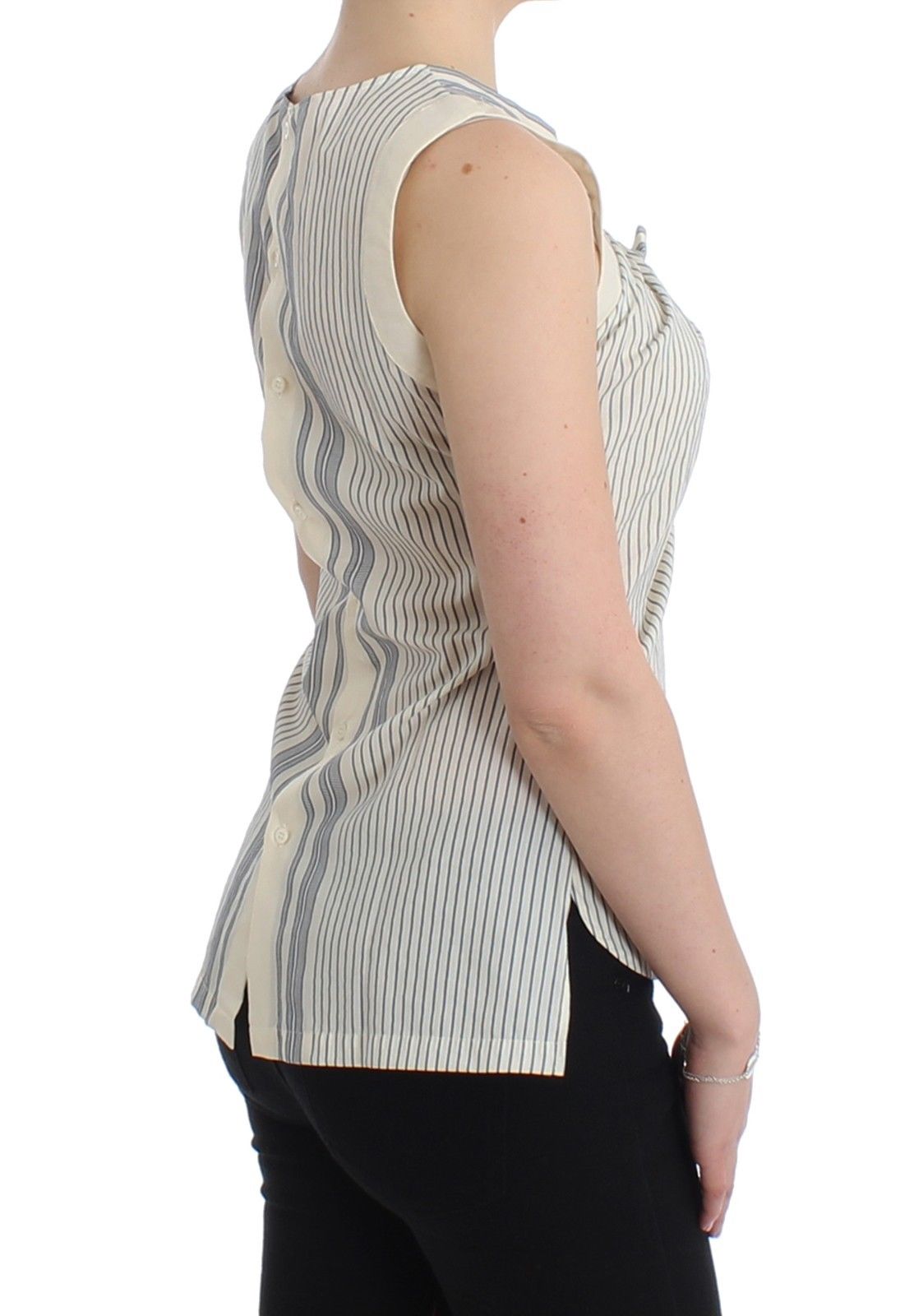 Chic Striped Cotton-Silk Bow Top - SEHABRANDS