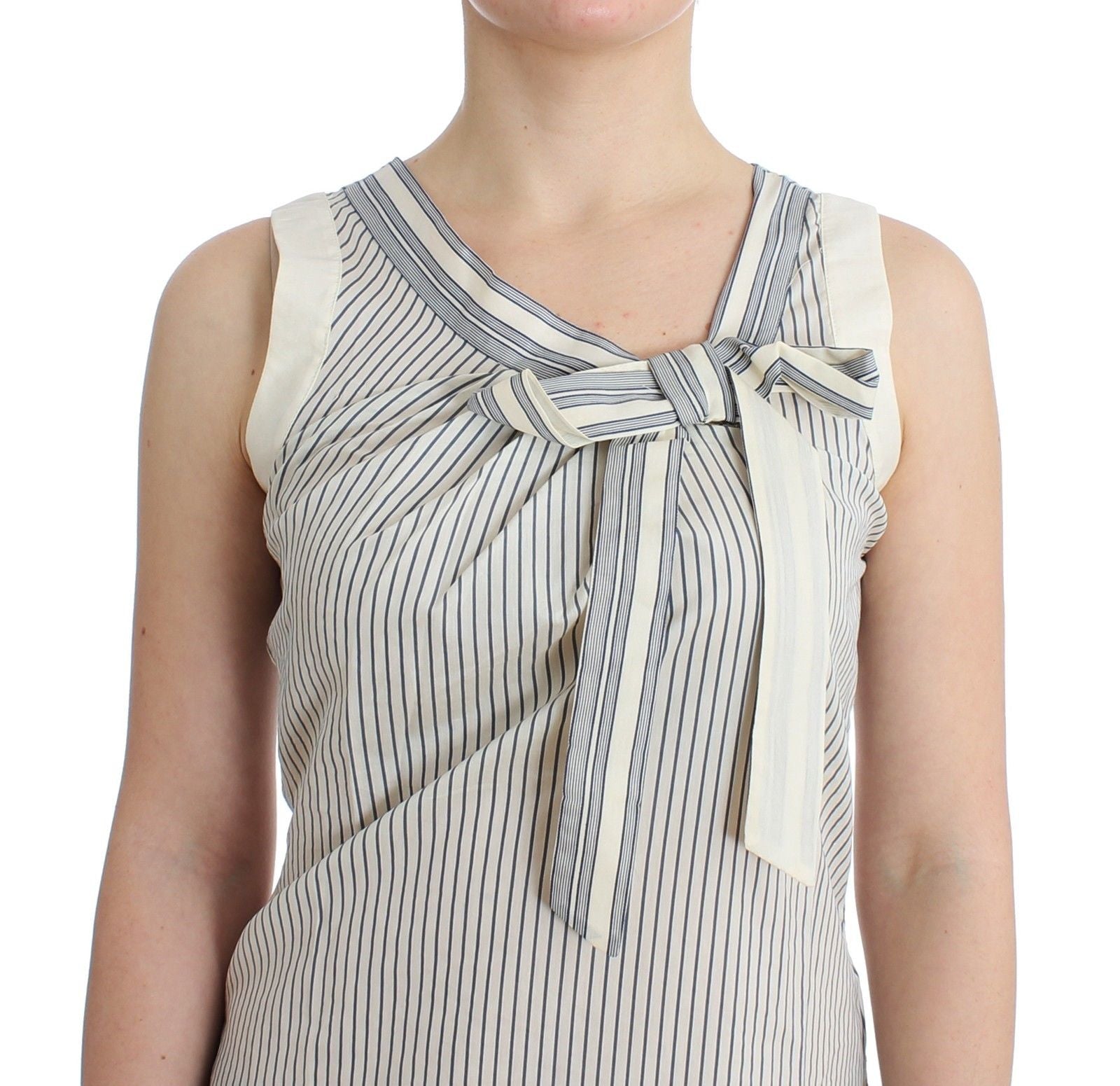 Chic Striped Cotton-Silk Bow Top - SEHABRANDS