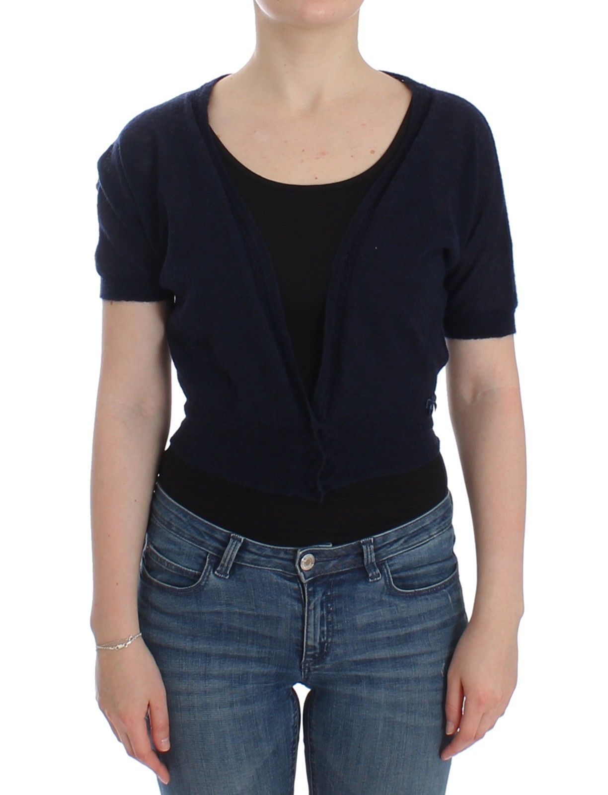 Elegant Cropped Blue Alpaca Blend Sweater - SEHABRANDS