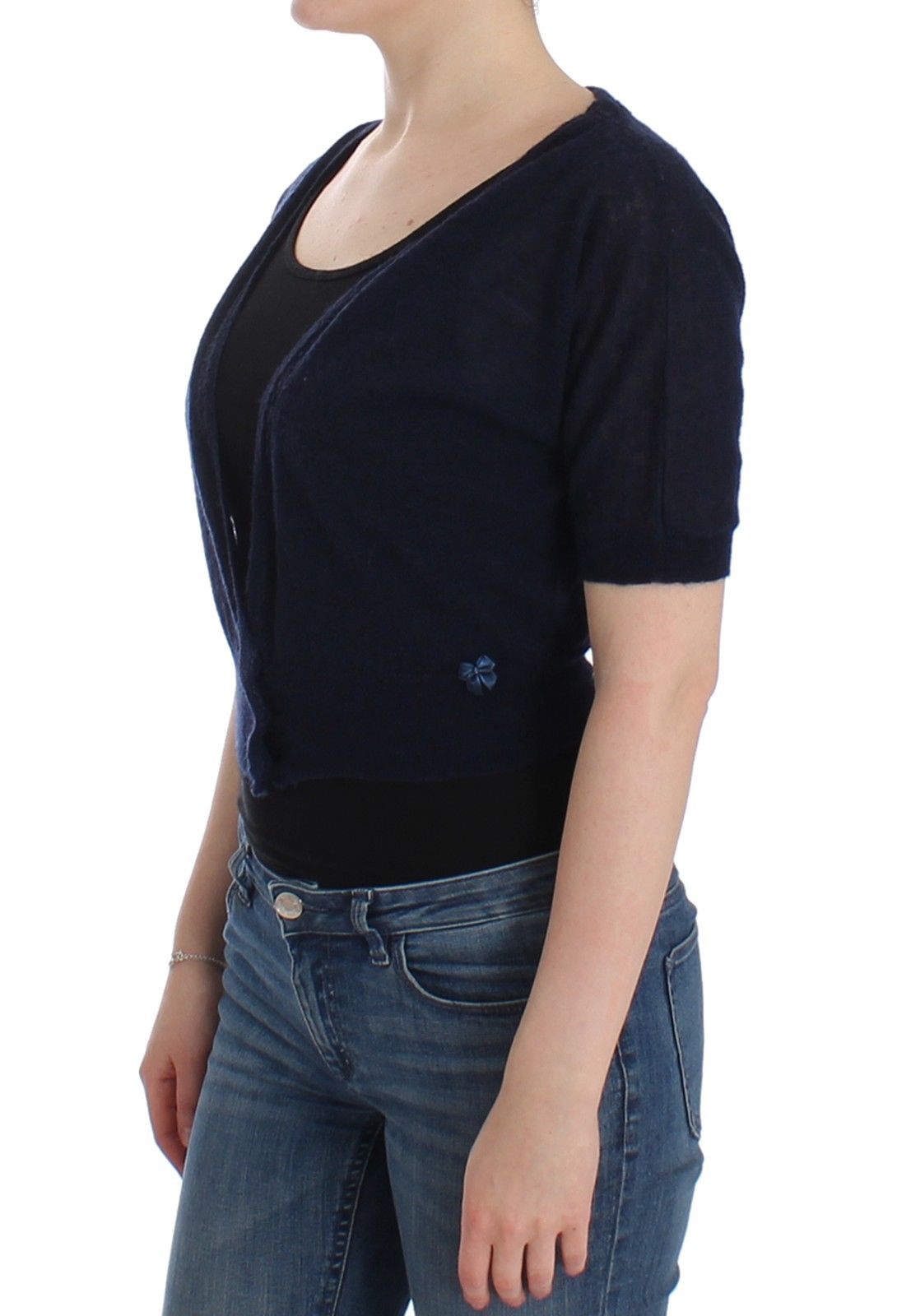 Elegant Cropped Blue Alpaca Blend Sweater - SEHABRANDS