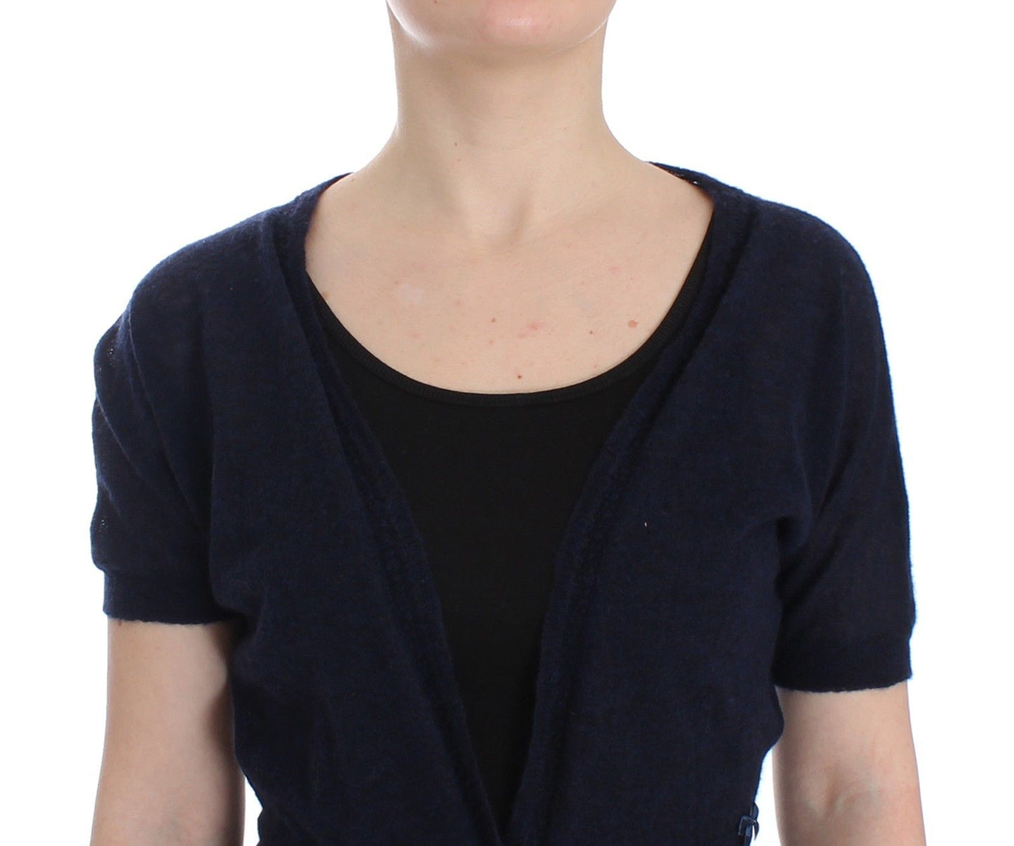 Elegant Cropped Blue Alpaca Blend Sweater - SEHABRANDS