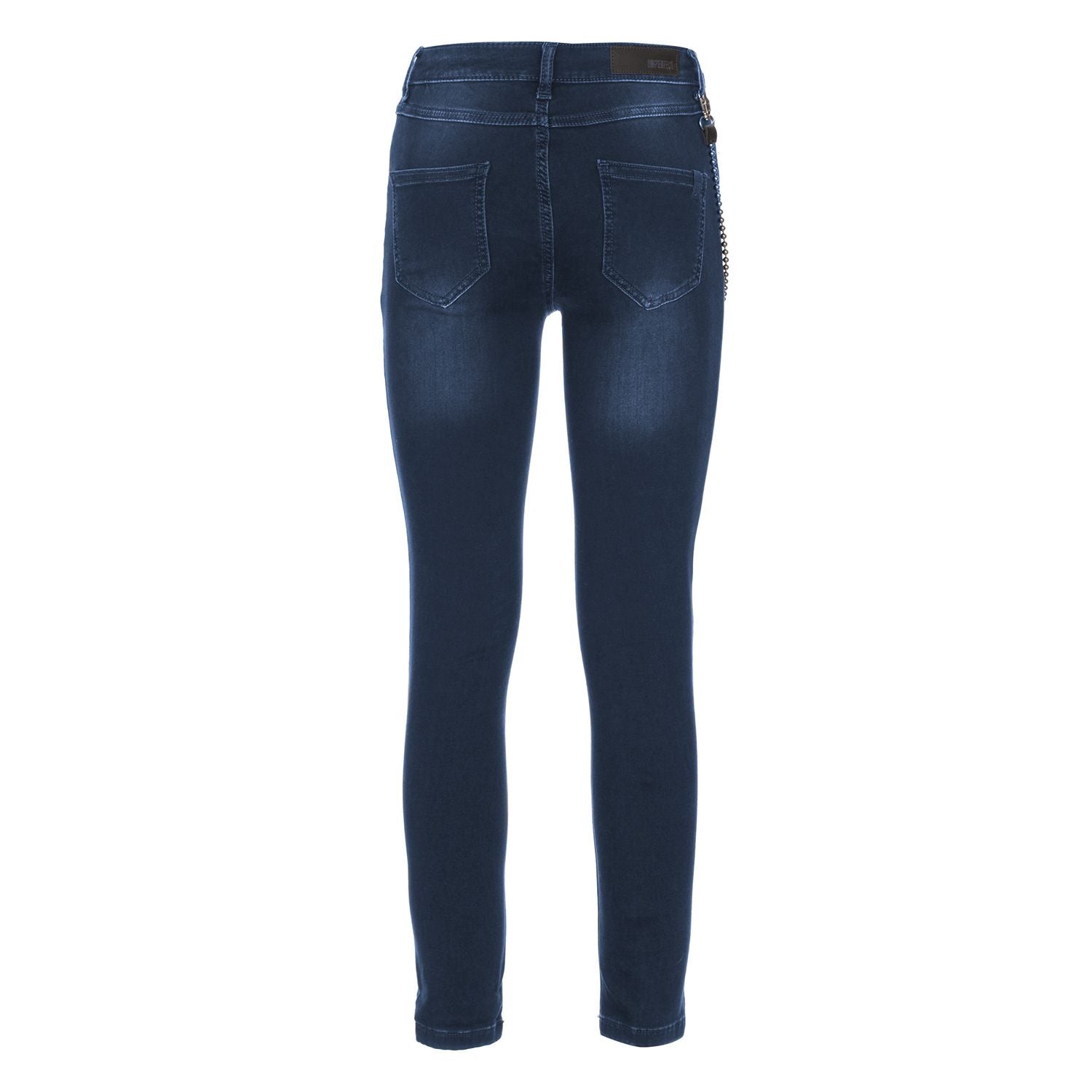 Chic Lightly Washed Blue Slim-Fit Jeans with Chain Detail - SEHABRANDS