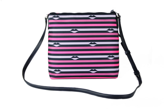 Jae Nylon Leather Flat Pink Striped Multi Crossbody HandBag Purse - SEHABRANDS