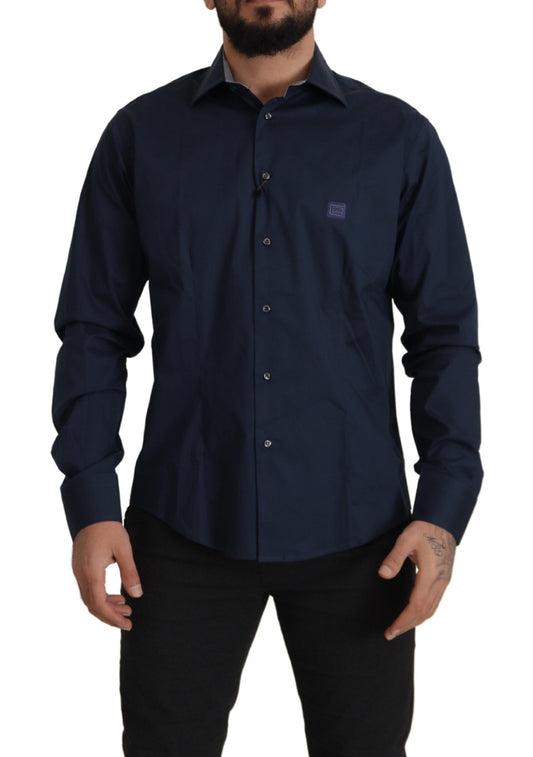 Navy Elegance Cotton Dress Shirt - SEHABRANDS