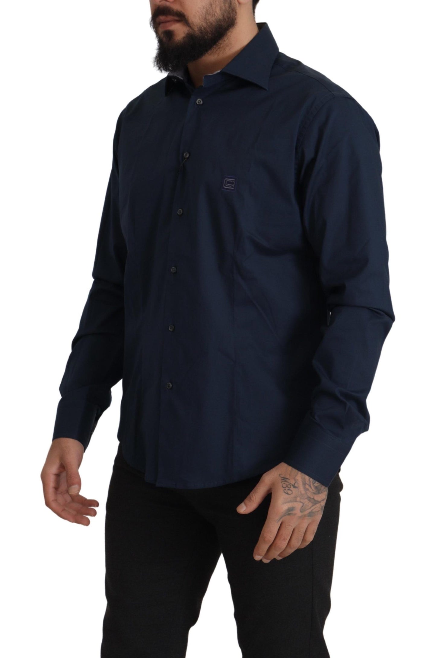 Navy Elegance Cotton Dress Shirt - SEHABRANDS