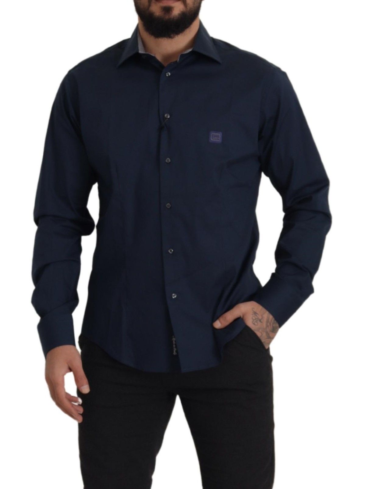 Navy Elegance Cotton Dress Shirt - SEHABRANDS