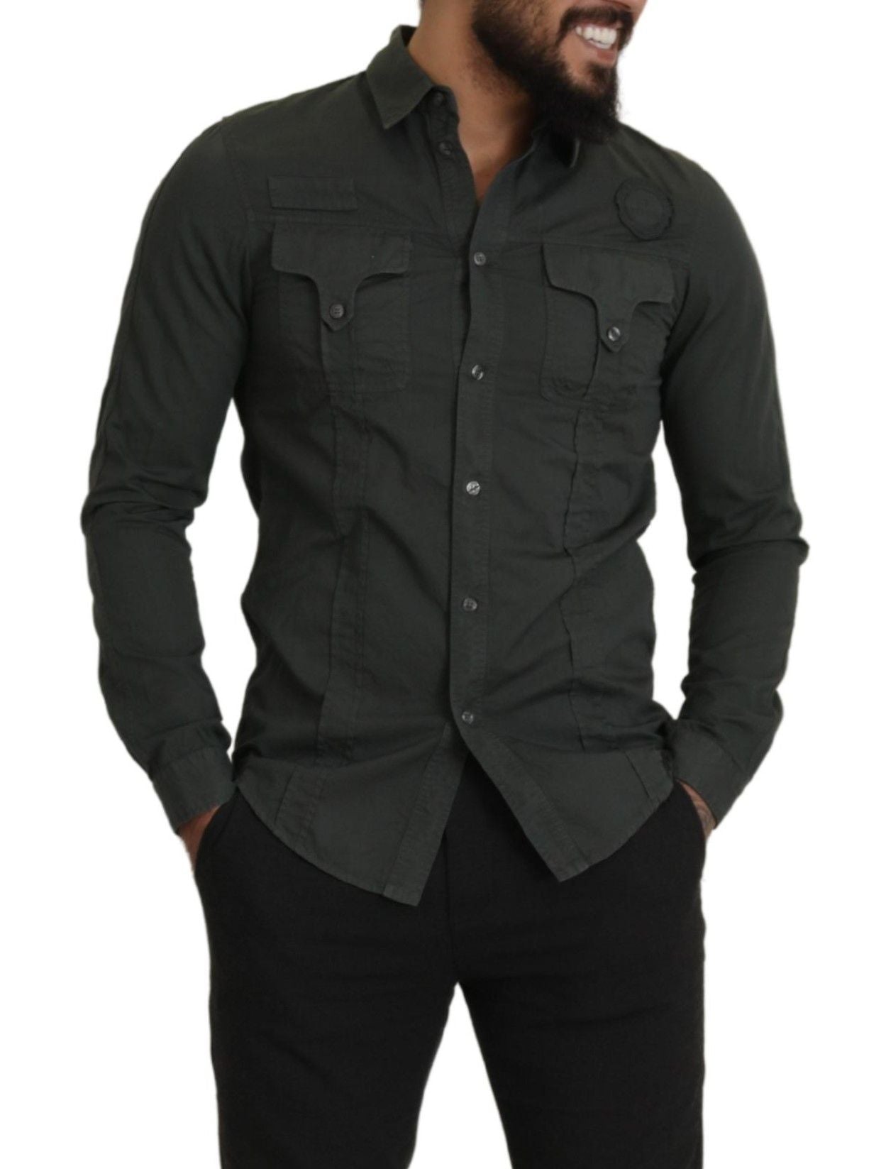 Sleek Dark Gray Cotton Casual Shirt - SEHABRANDS