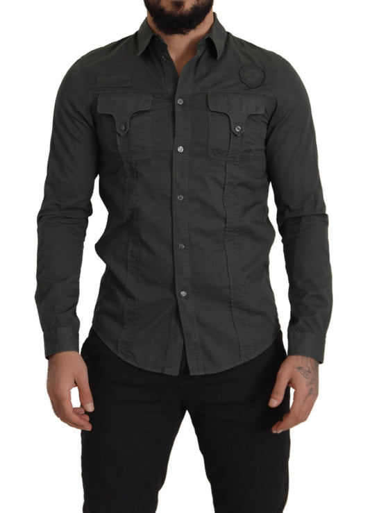 Sleek Dark Gray Cotton Casual Shirt - SEHABRANDS