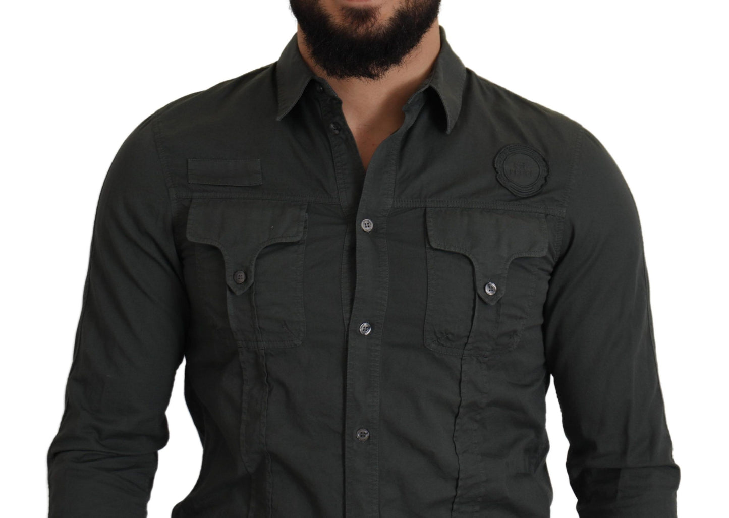 Sleek Dark Gray Cotton Casual Shirt - SEHABRANDS